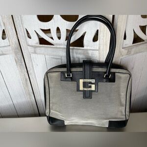 GUCCI Authentic Woven Top Handle Satchel Leather Accent Logo Clasp Career Bag